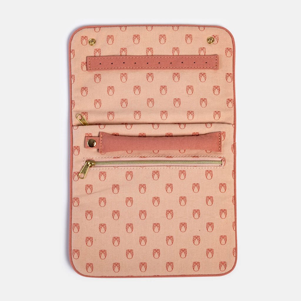 Schmuck- und Uhrenetui rosa beige Baumwolle - Schmuck mit Stein  | OROVIVO