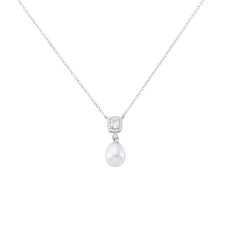 Damen Collier Silber 925 Zuchtperle Weiß Despina 47cm - Halsketten Damen | OROVIVO
