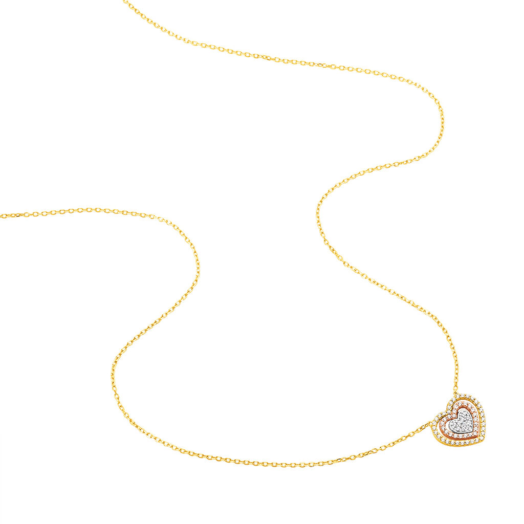 Damen Halskette Gold 375 Tricolor Zirkonia Herz - Halsketten Damen | OROVIVO