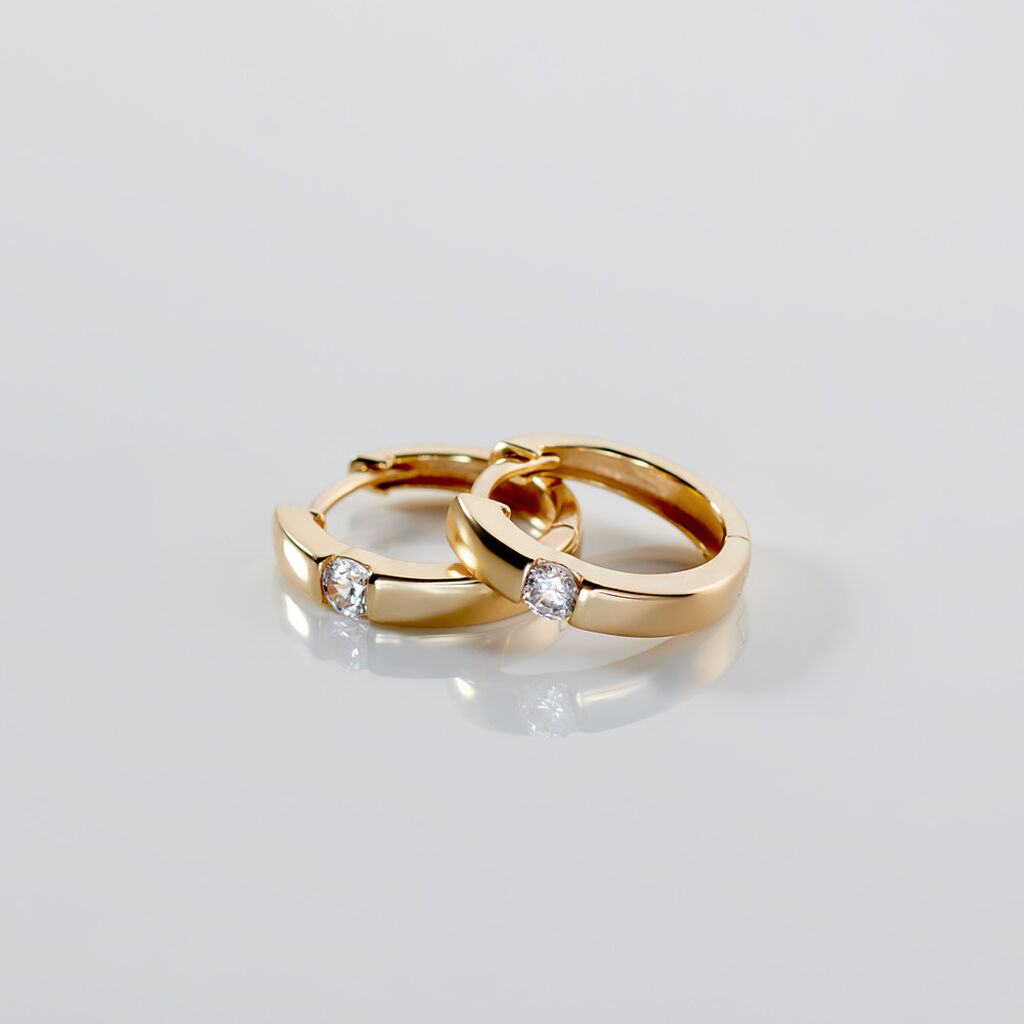 TRANG Damen Creolen Gold 375 (9 Karat) Zirkonia Wei&szlig; 0,04 ct