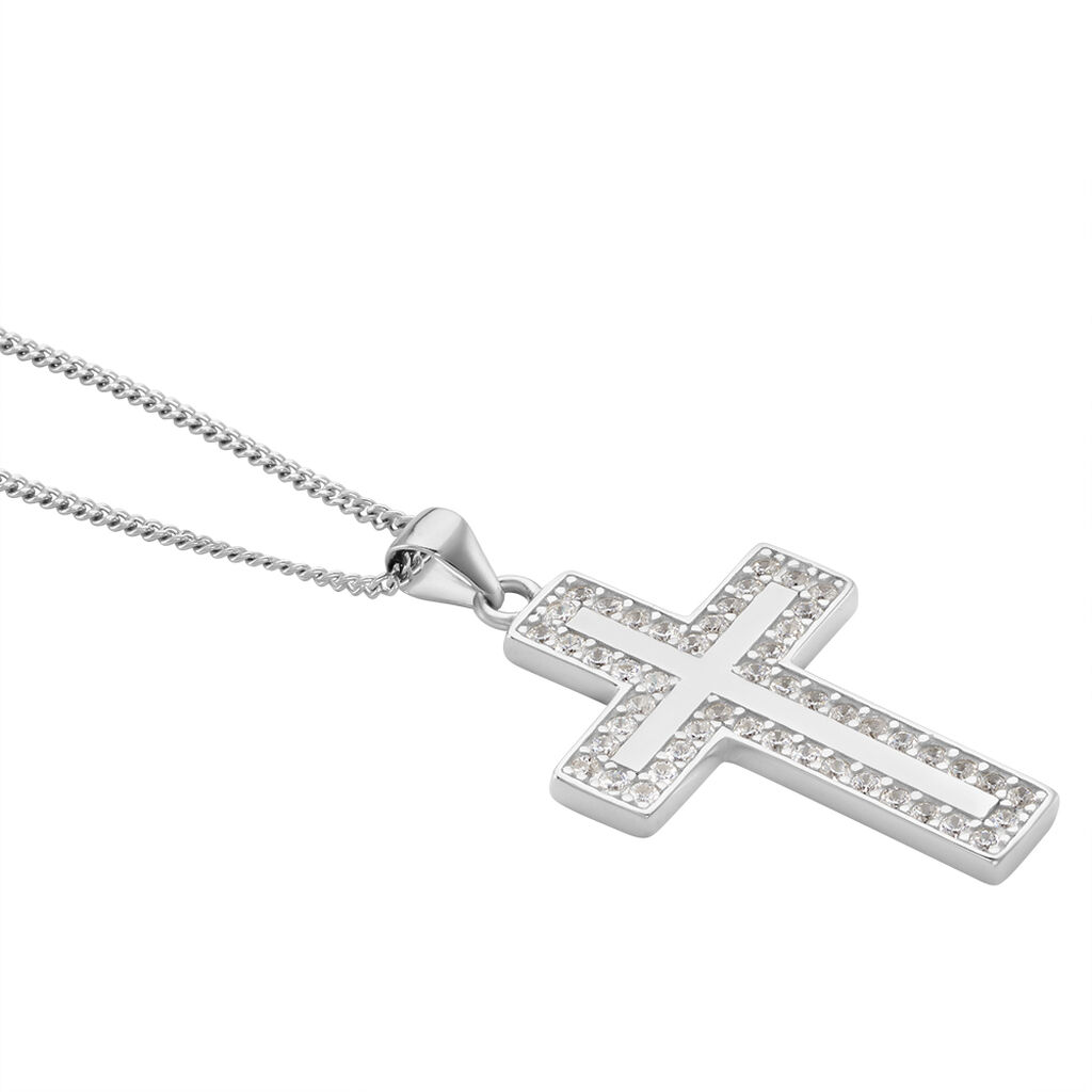 Damen Collier Silber 925 Zirkonia Wei&szlig; Religi&ouml;ses Kreuz B 19,45 mm