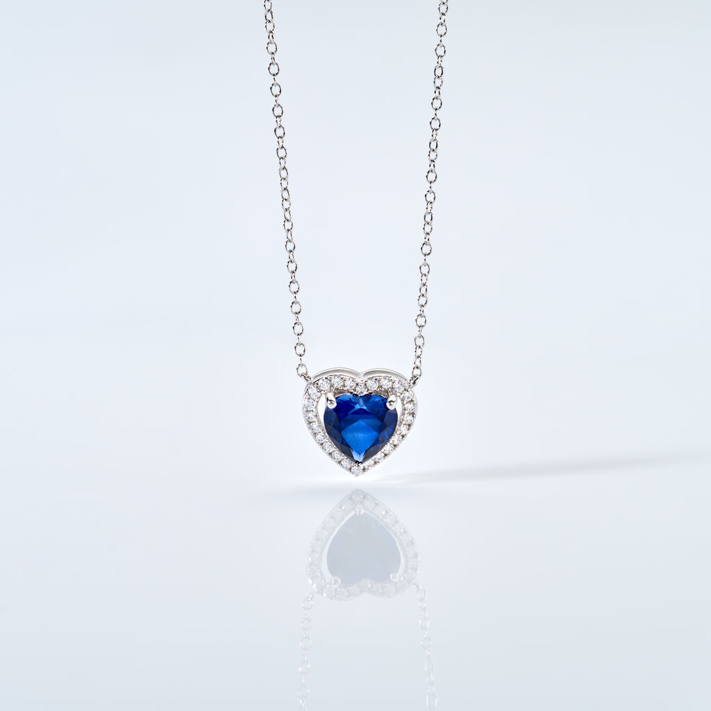 MARGOT Damen Collier Silber 925 Synthetischer Stein Blau 2,26 ct Herz B 1,2 mm