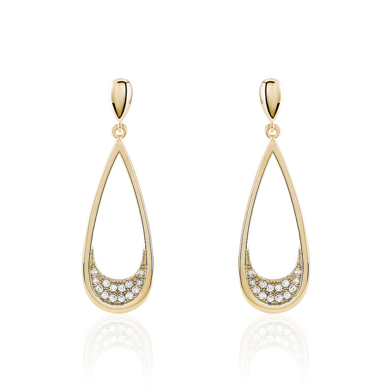 Boucles D'oreilles Pendantes Anja Plaque Or Jaune Oxyde De Zirconium - Spannringe Damen | OROVIVO
