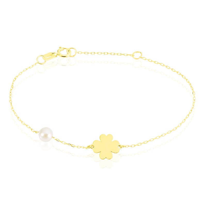 Bracelet Or Trèfle Perle De Culture - Spannringe Kinder | OROVIVO