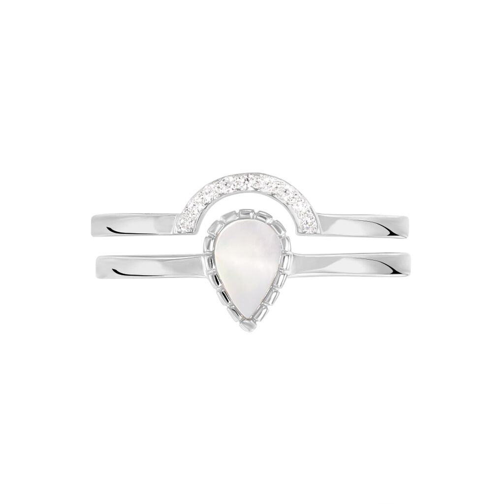 Damen Ring Wei&szlig;gold 375 (9 Karat) Perlmutt Perlmutt 0,7 ct Tropfen