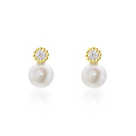 Damen Perlenohrringe Gold 375 Zuchtperle Zirkonia Harmony - Ohrstecker Damen | OROVIVO