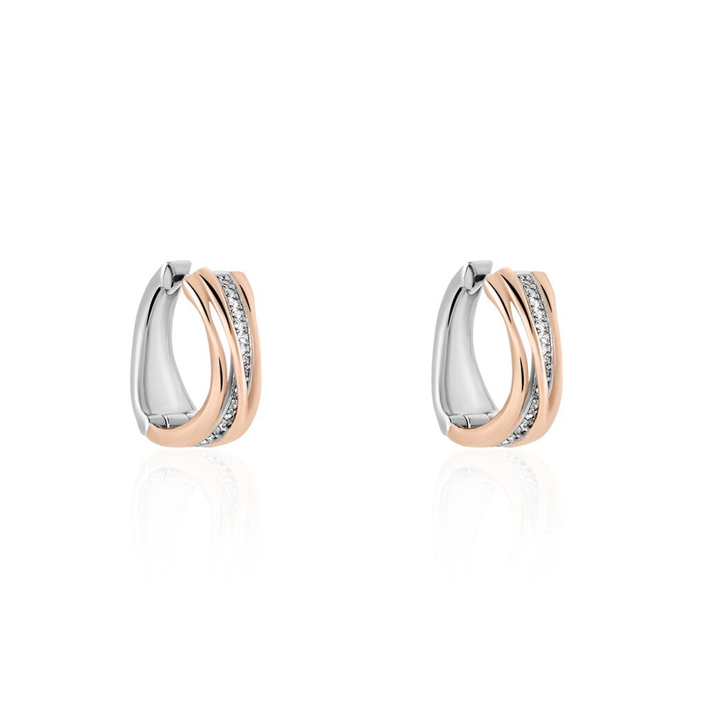 MERY Damen Creolen Silber Bicolor Silber/Ros&eacute;gold 925 Zirkonia Wei&szlig; 0,32 ct