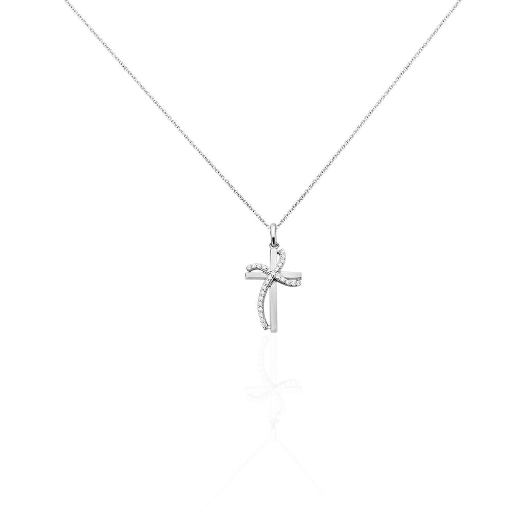 🦚 Damen Halskette Silber 925 Zirkonia Kreuz, Collier mit Stein