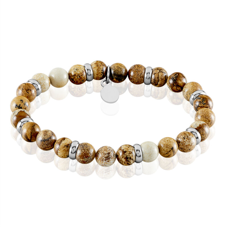 NUSRET 2 Herren Armband Edelstahl Afrikanischer Jaspis Kastanienbraun Ball - Kugelarmb&auml;nder Herren | OROVIVO