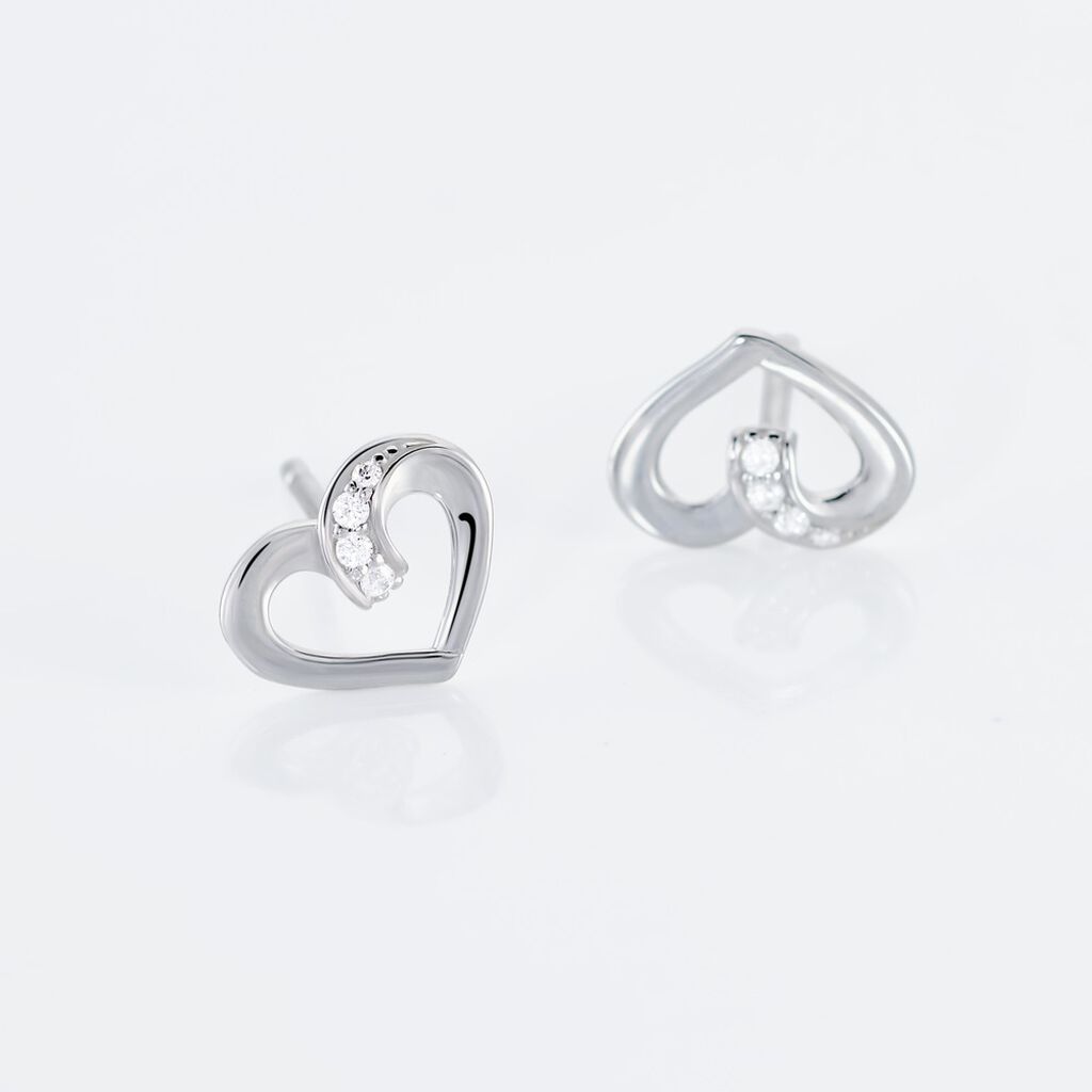 ASHLEY HERZ 18 Damen Ohrstecker Silber 925 Zirkonia Wei&szlig; Herz