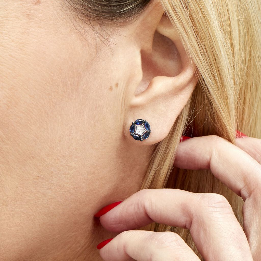 Boucles D'oreilles Puces Milana Or Blanc Saphir Et Diamant - Spannringe Damen | OROVIVO