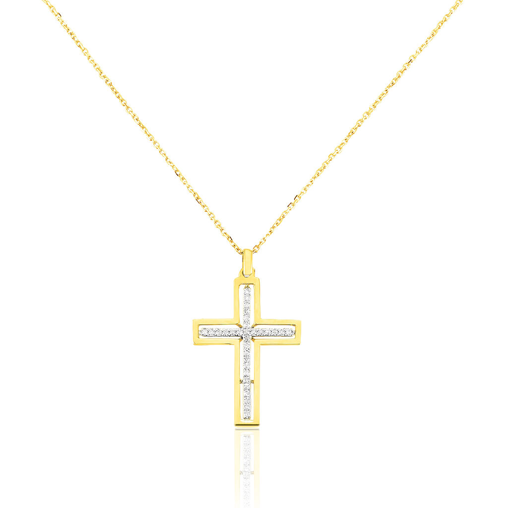 Damen Collier Gold 375 Diamant 0,07ct Religiöses Kreuz Kreuz Ho 2 - Halsketten Damen | OROVIVO