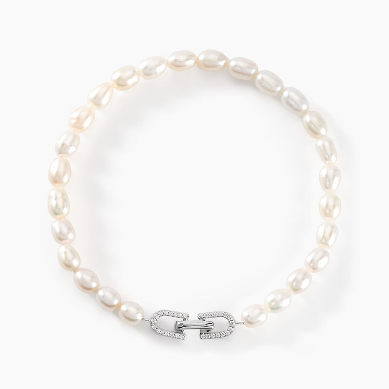 Bracelet Onassis Argent Weiss Perle De Culture Oxyde De Zirconium - Spannringe Damen | OROVIVO