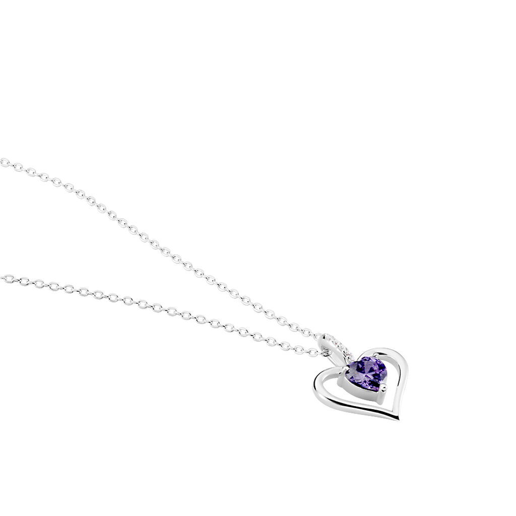ARIDA HERZ Damen Collier Silber 925 Zirkonia Violett 0,16 ct Herz B 1,2 mm