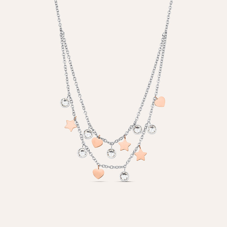 Collana Sunrise Acciaio Bicolore Bianco / Rosa Cristallo - Spannringe Damen | OROVIVO