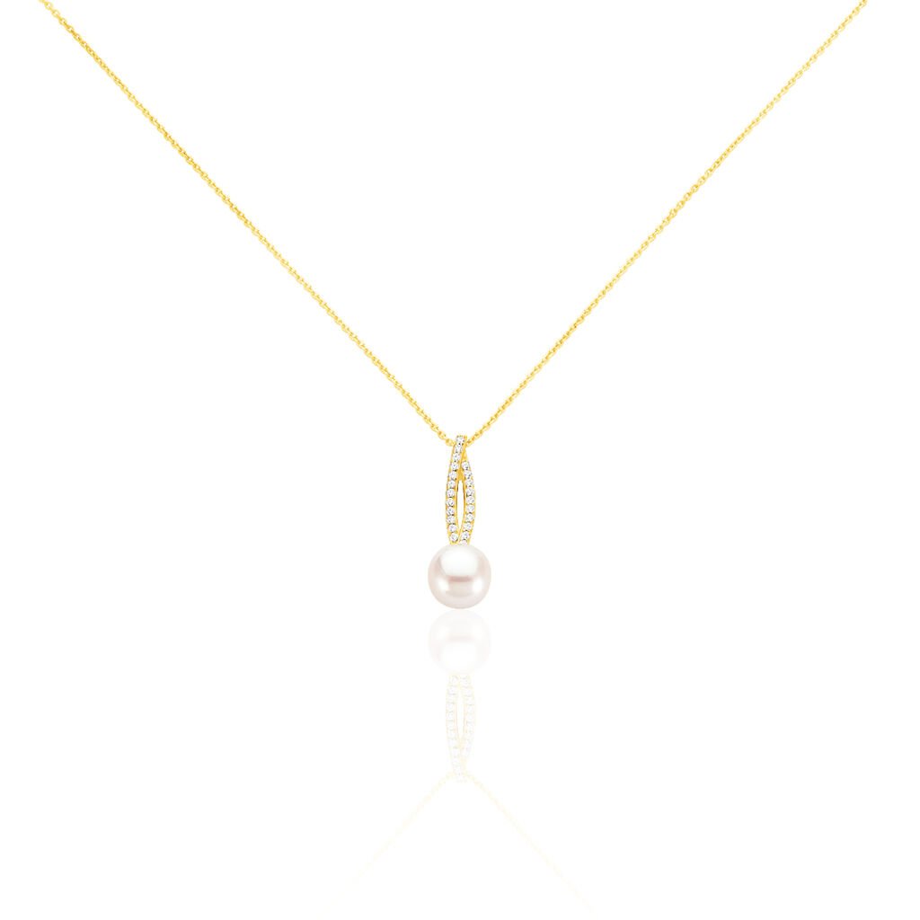 TESNIMAE Damen Collier Gold 375 (9 Karat) Zirkonia Weiß 0,18 ct Mandel, Collier mit Stein