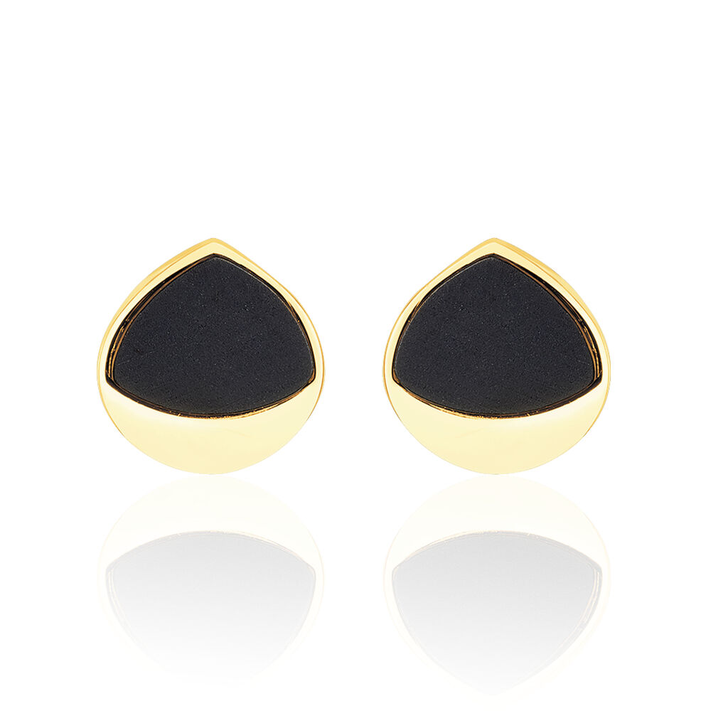 IAKKA Damen Ohrstecker Gold 375 (9 Karat) Onyx Schwarz Kreis