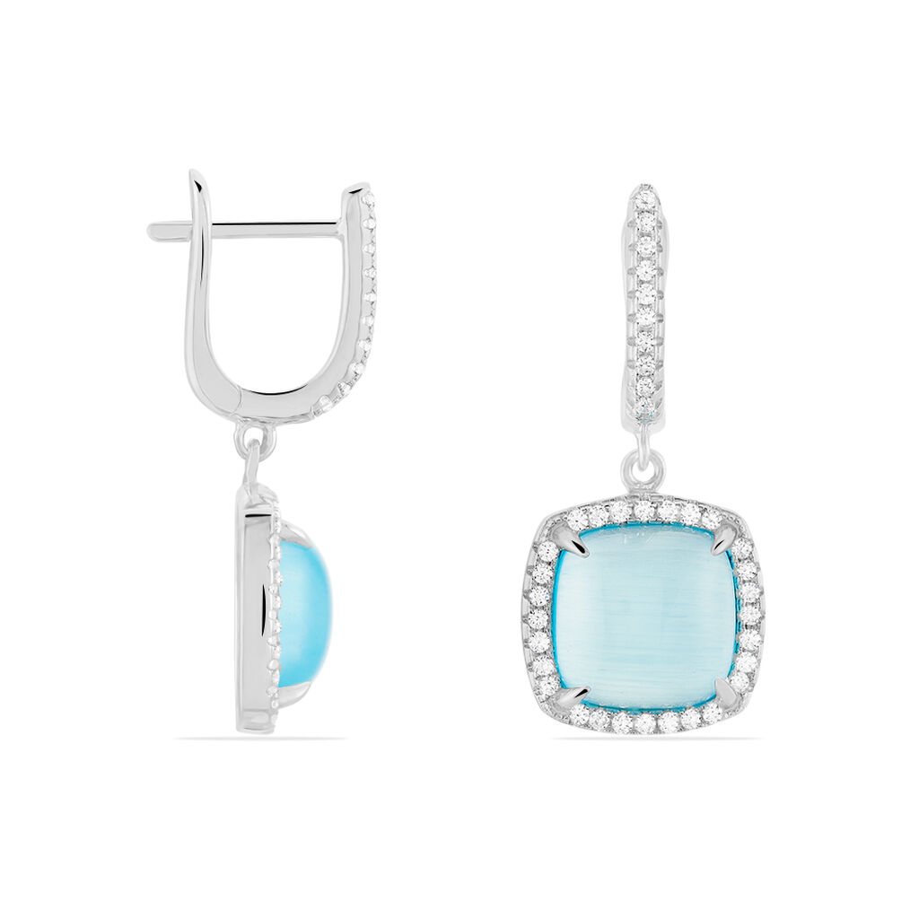 MIRENA Damen Ohrringe Lang Silber 925 Synthetischer Stein Blau 0,36 ct Viereck