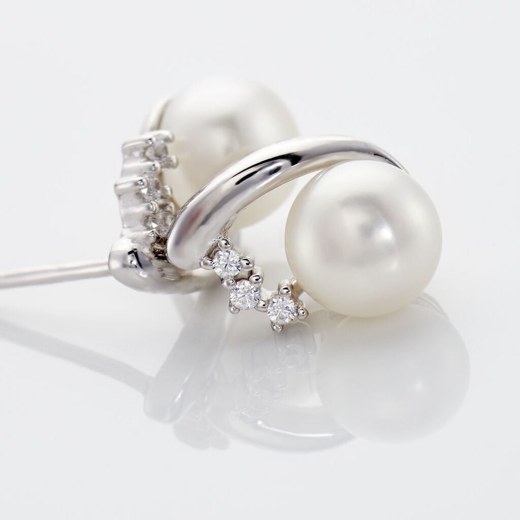 AMY 4 Damen Ohrstecker Silber 925 Zuchtperle Wei&szlig; 0,6 ct