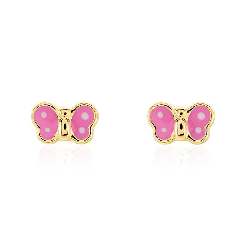 Boucles D'oreilles Puces Papillon Rose Or Jaune - Spannringe Kinder | OROVIVO