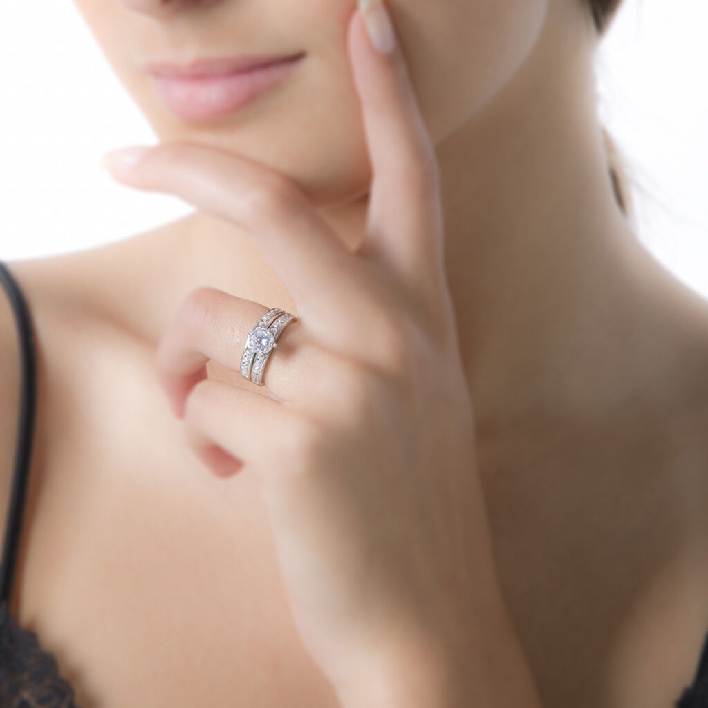DOUBLE JEU Damen Ring Silber 925 Zirkonia Wei&szlig; 0,65 ct B 6 mm