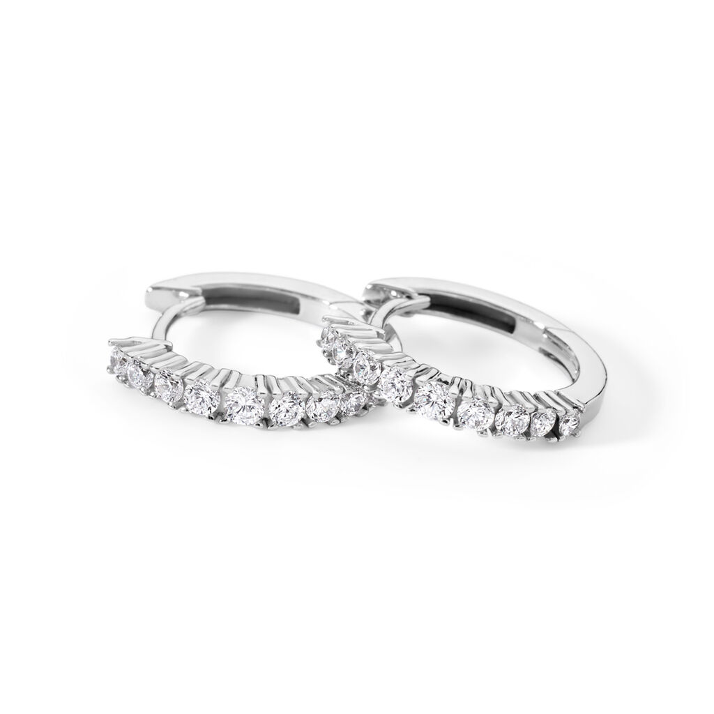 MINHA Damen Creolen Wei&szlig;gold 375 (9 Karat) Zirkonia Wei&szlig; 0,02 ct