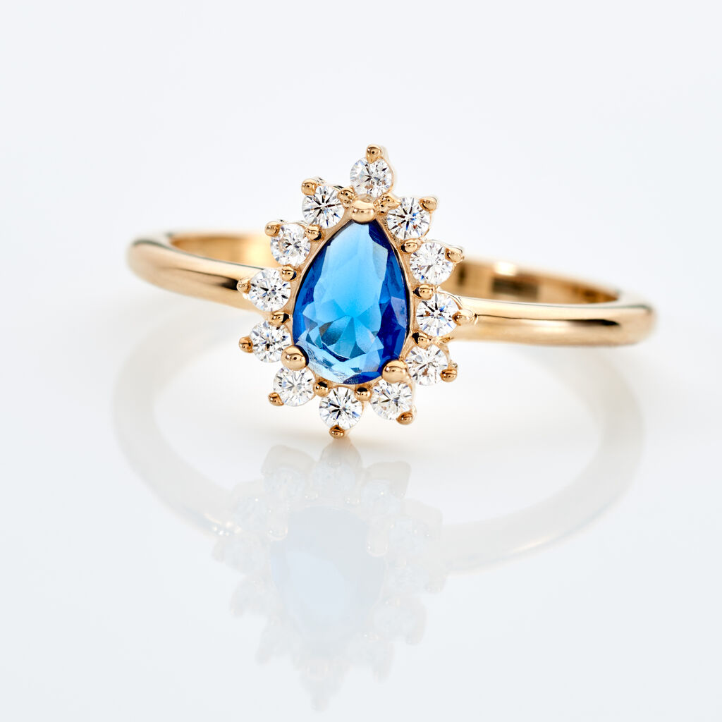 GENEVIEVE Damen Ring Vergoldet Zirkonia Blau Tropfen