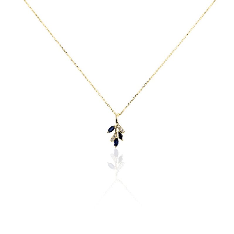 Damen Collier Gold 375 Saphir 0,41ct Blatt Irisa - Halsketten Damen | OROVIVO