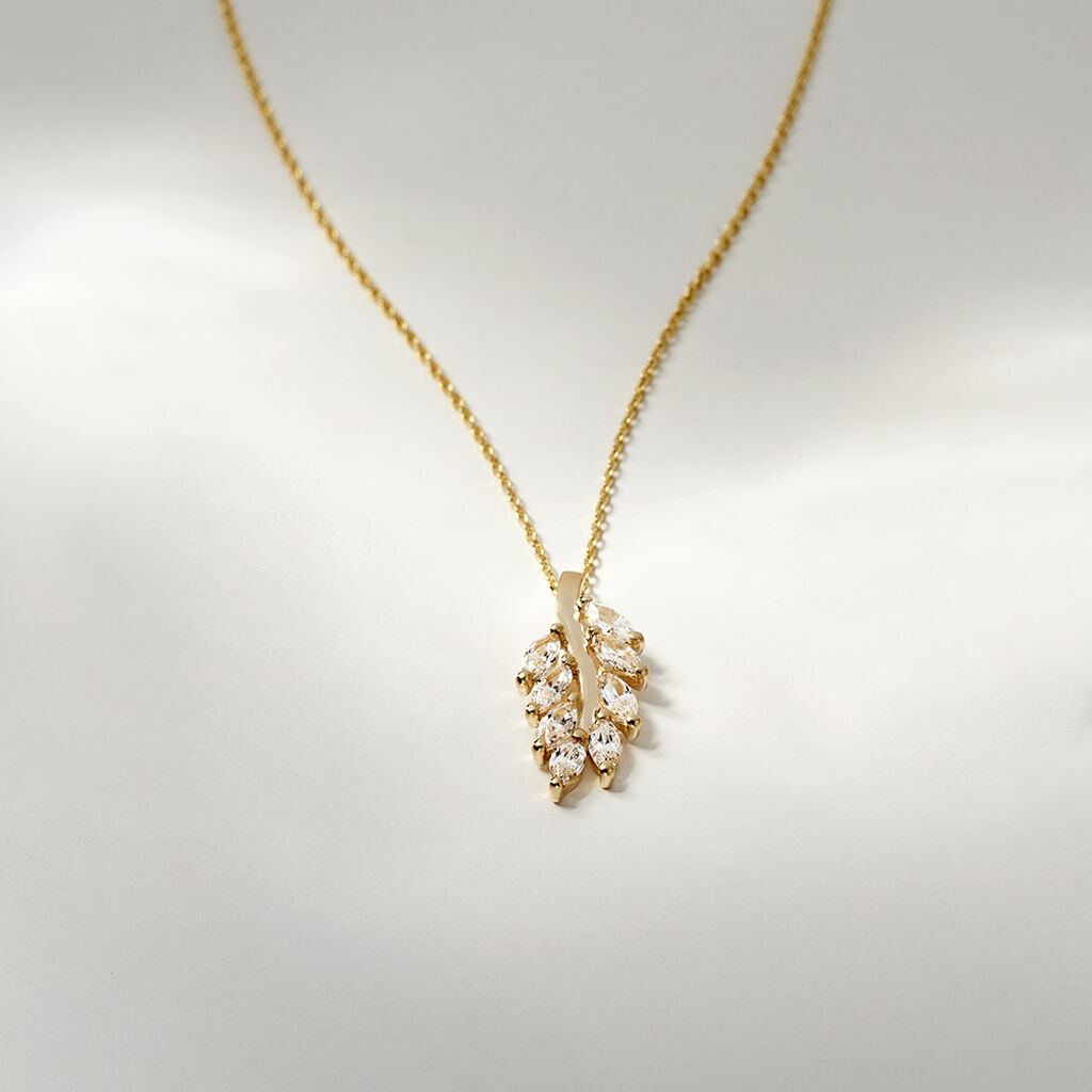 HINNA Damen Collier Gold 375 (9 Karat) Zirkonia Weiß 1 ct Blatt - Halsketten Damen | OROVIVO