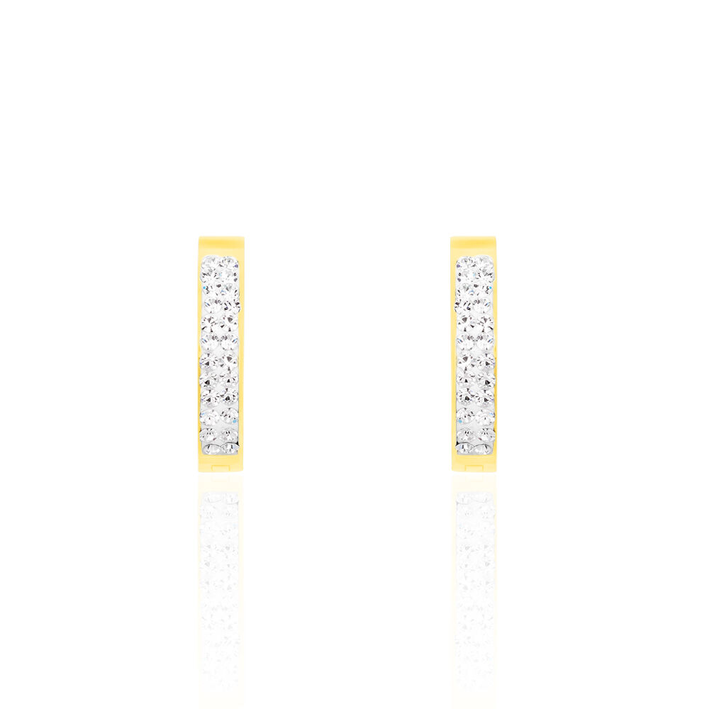 KATLA Damen Creolen Edelstahl vergoldet Strass Wei&szlig; B 3 mm