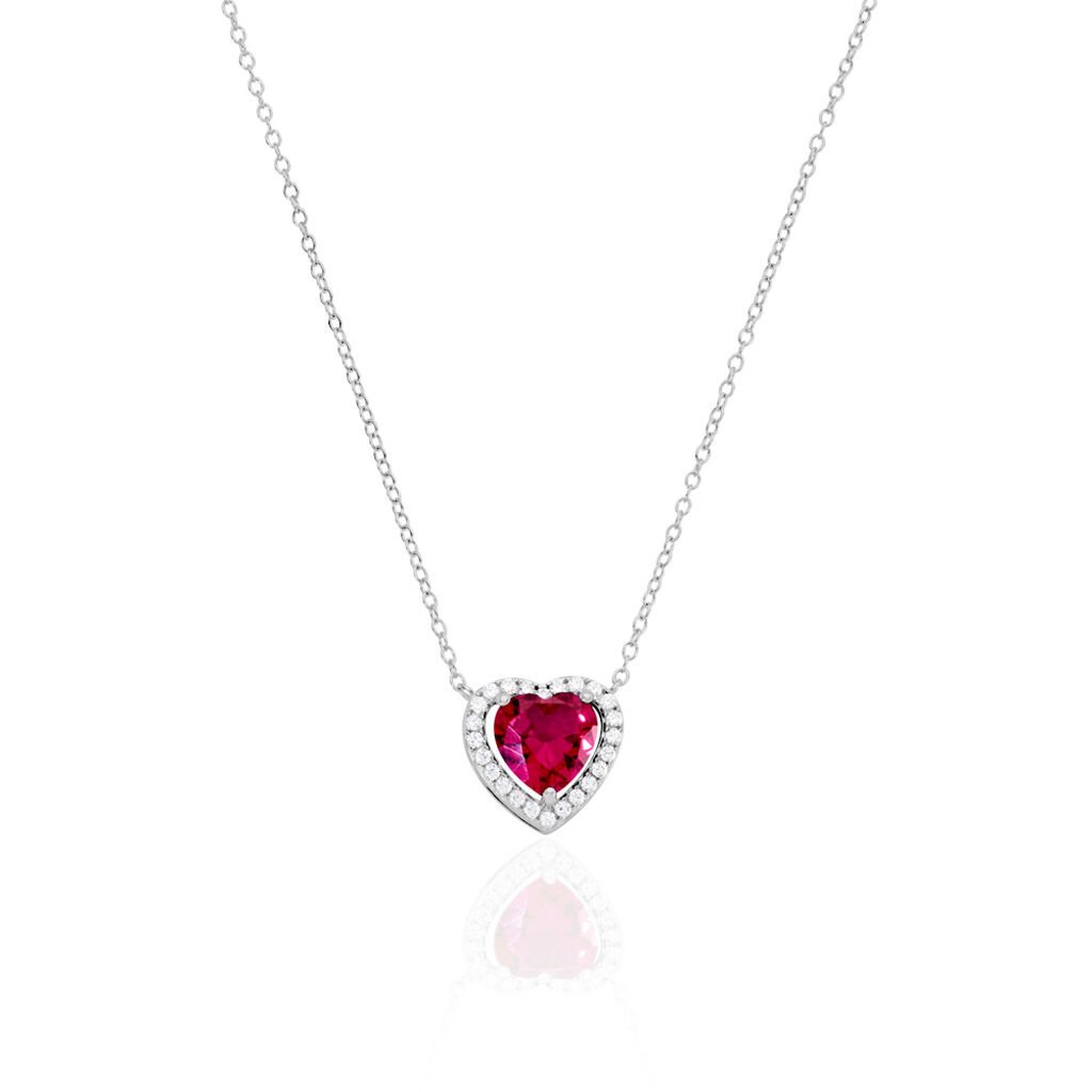 MARGOT Damen Collier Silber 925 Synthetischer Stein Rot 2,07 ct Herz B 1,2 mm