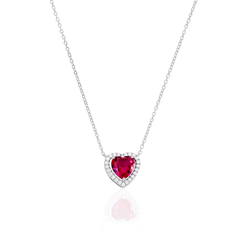 MARGOT Damen Collier Silber 925 Synthetischer Stein Rot 2,07 ct Herz B 1,2 mm - Halsketten Damen | OROVIVO