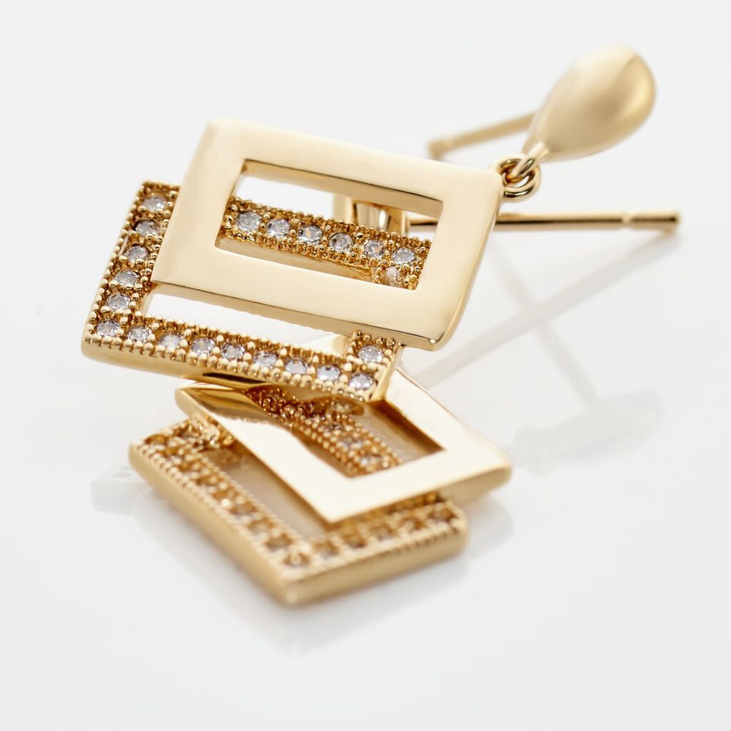 GLOGINA Damen Ohrringe Lang Vergoldet 750 Zirkonia Wei&szlig; 0,07 ct