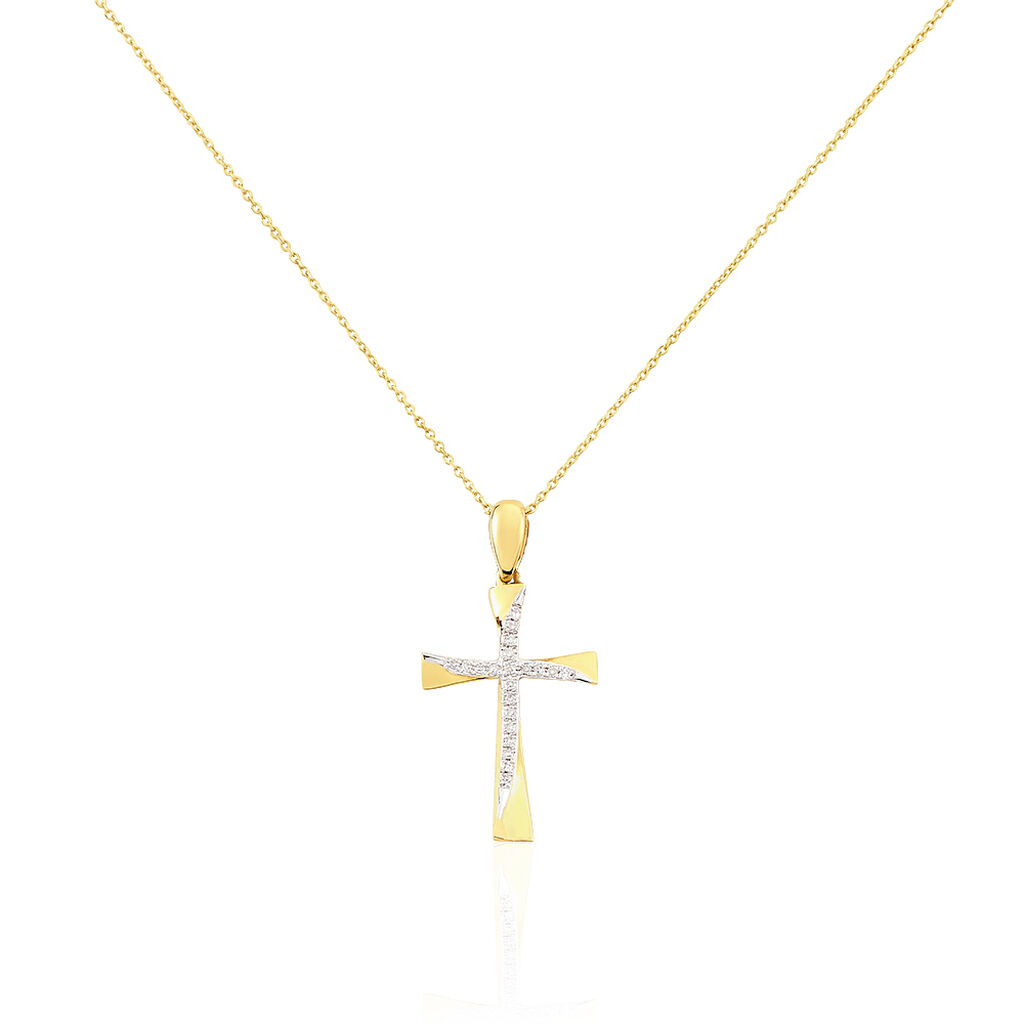 Damen Collier Gold 375 Diamant 0,05ct Religiöses Kreuz Kreuz Ho 1 - Halsketten Damen | OROVIVO