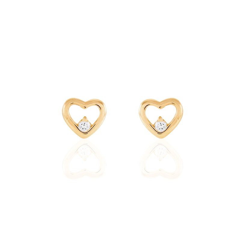 Damen Ohrstecker Vergoldet 750 Zirkonia Wei&szlig; 0,02 ct Herz - Ohrstecker Damen | OROVIVO