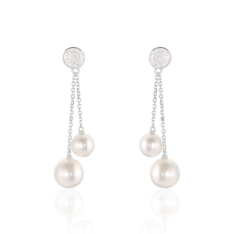 RITA 3 Damen Ohrringe Lang Wei&szlig;gold 375 (9 Karat) Zuchtperle Perlmutt - Ohrringe Damen | OROVIVO