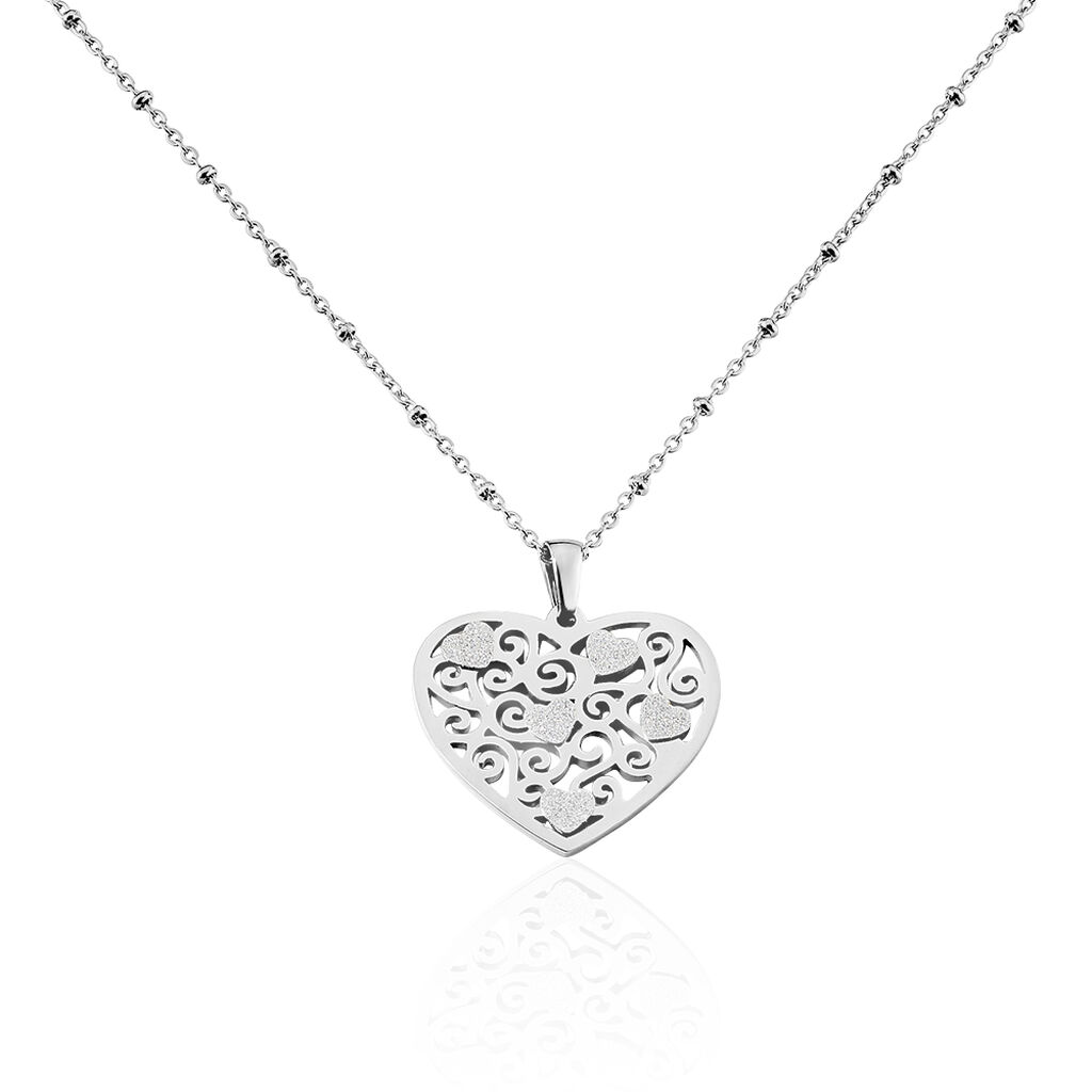 Damen Halskette Edelstahl Herz, Collier ohne Stein