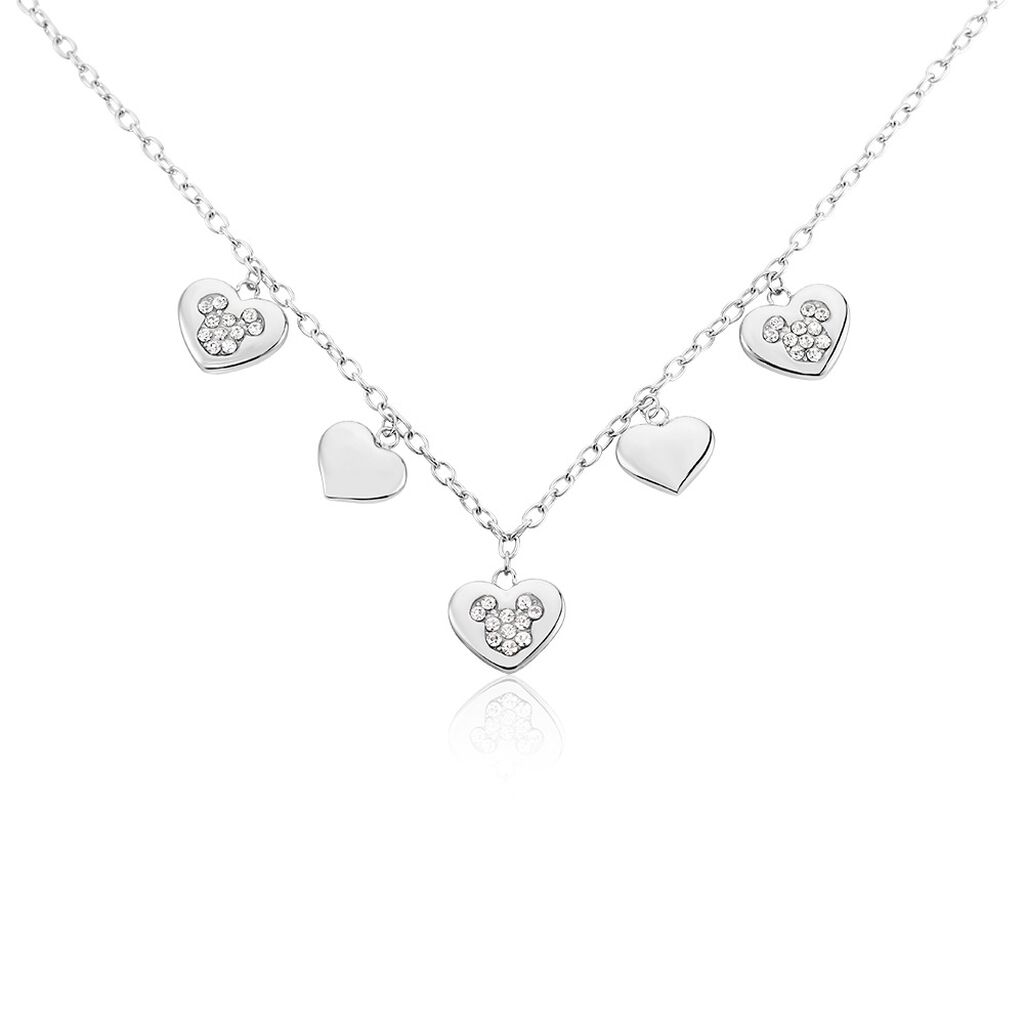 🦚 Damen Collier Edelstahl Kristall Weiß Fantasiecharakter Minnie Heart, Collier mit Stein