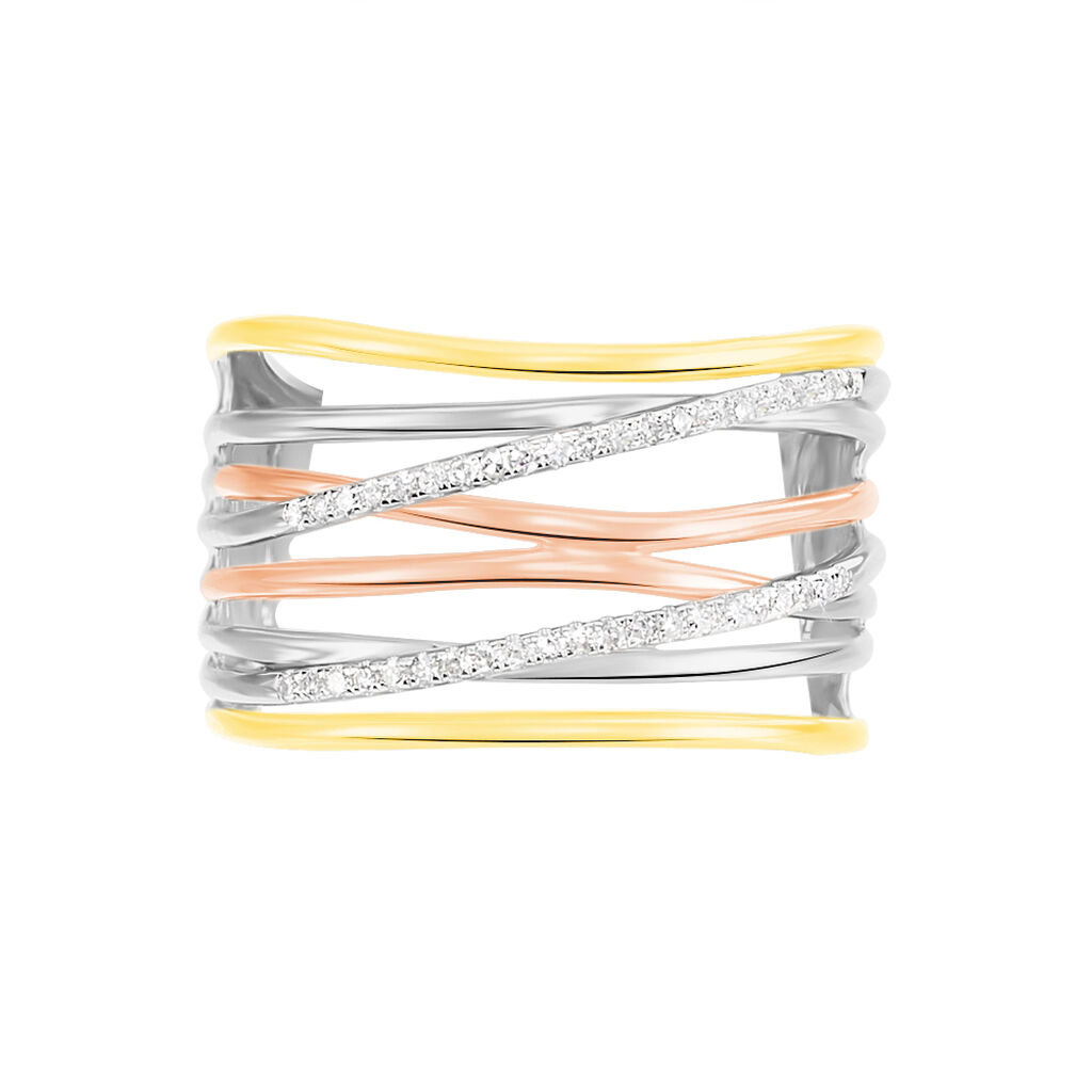 Damen Ring Gold Tricolor 585 Rund Weiß Forca - Ringe mit Stein Damen | OROVIVO