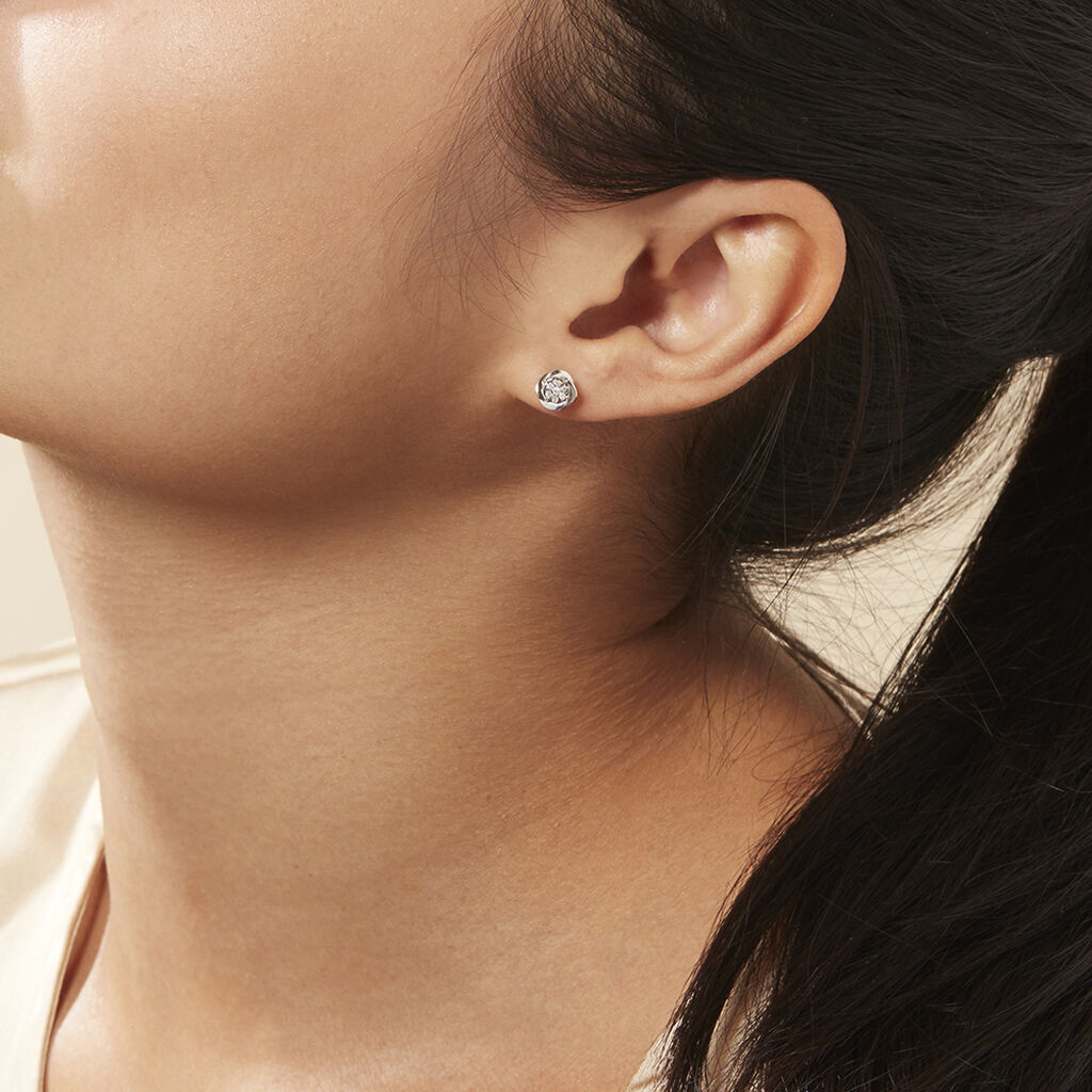 Damen Ohrstecker Weißgold 375 Diamant 0,06ct Blume Saxa  - Ohrstecker Damen | OROVIVO