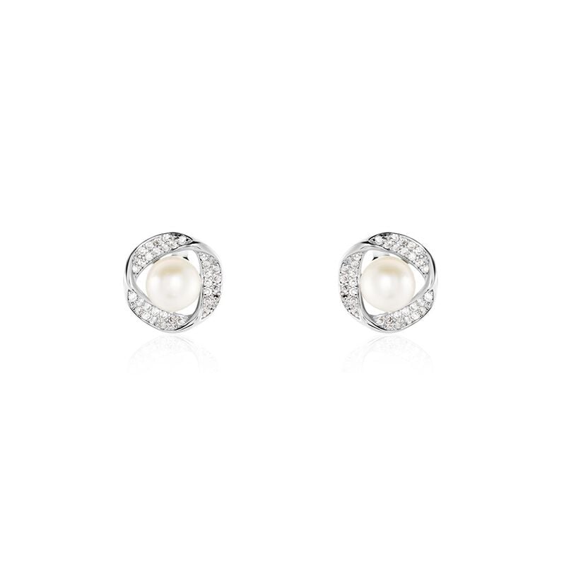 Boucles D'oreilles Puces Argent Rhodié Roula Perle Oxydes De Zirconium - Spannringe Damen | OROVIVO