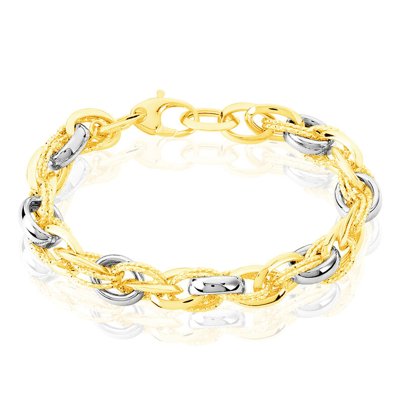 Bracelet Joice Maille Alternée Et Godronne Or Bicolore - Spannringe Damen | OROVIVO