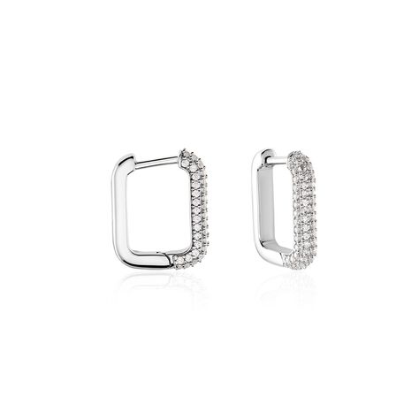Damen Creolen Silber 925 Zirkonia Rechteckig Avah  - Creolen Damen | OROVIVO