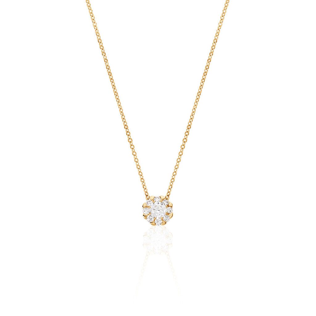 TIRA Damen Collier Gold 375 (9 Karat) Zirkonia Wei&szlig; 0,08 ct