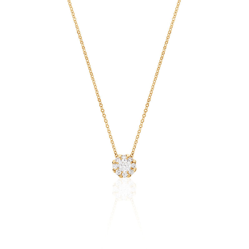 TIRA Damen Collier Gold 375 (9 Karat) Zirkonia Wei&szlig; 0,08 ct - Halsketten Damen | OROVIVO