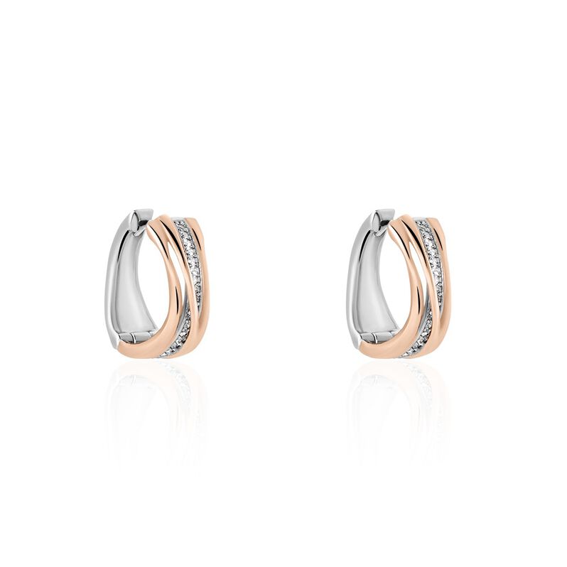 MERY Damen Creolen Silber Bicolor Silber/Ros&eacute;gold 925 Zirkonia Wei&szlig; 0,32 ct - Creolen Damen | OROVIVO