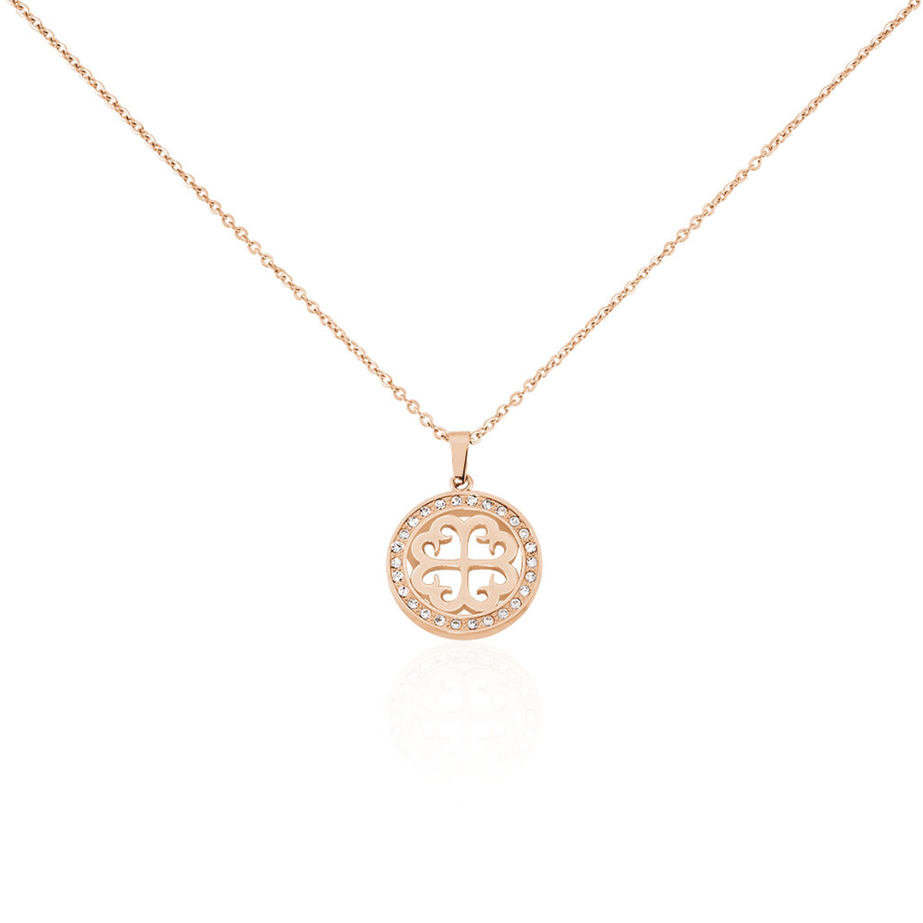 Damen Collier Edelstahl rosevergoldet Kristall Weiß Rosette Kreis Mitka - Halsketten Damen | OROVIVO