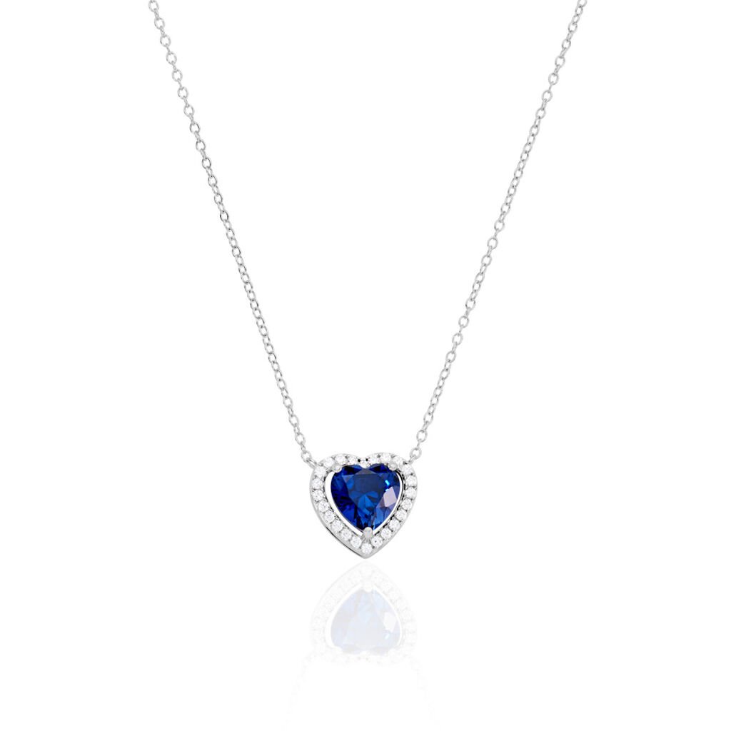 MARGOT Damen Collier Silber 925 Synthetischer Stein Blau 2,26 ct Herz B 1,2 mm