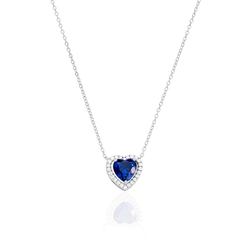 MARGOT Damen Collier Silber 925 Synthetischer Stein Blau 2,26 ct Herz B 1,2 mm - Halsketten Damen | OROVIVO