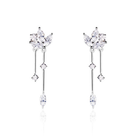 Damen Ohrstecker Lang Weißgold 375 Zirkonia - Ohrringe mit Stein Damen | OROVIVO